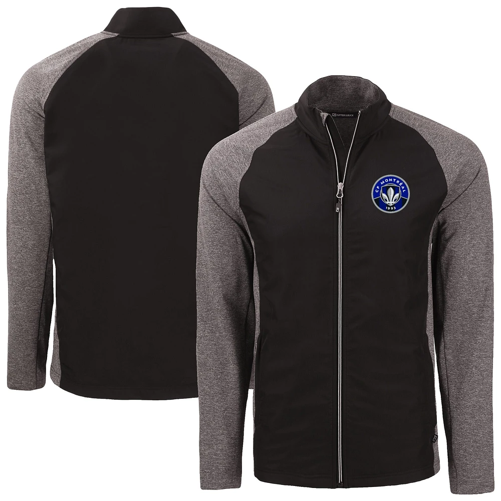 Men's Cutter & Buck Heather Black CF Montreal Adapt Eco Knit Hybrid Recycled Raglan Full-Zip Jacket