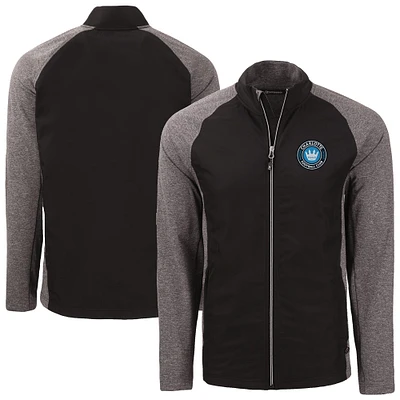 Men's Cutter & Buck Heather Black Charlotte FC Adapt Eco Knit Hybrid Recycled Raglan Full-Zip Jacket