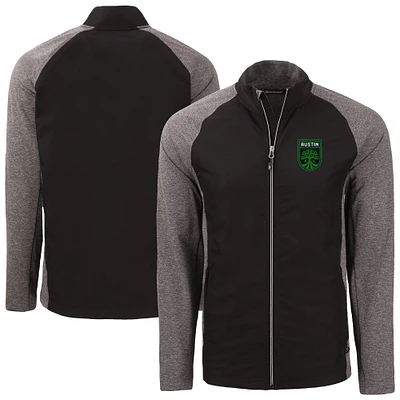 Men's Cutter & Buck Heather Black Austin FC Adapt Eco Knit Hybrid Recycled Raglan Full-Zip Jacket