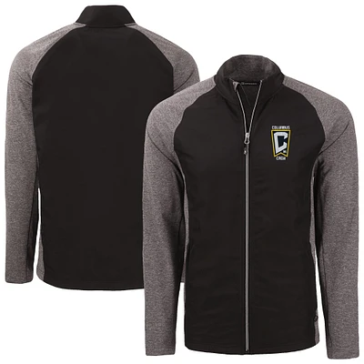 Men's Cutter & Buck Heather Black Columbus Crew Adapt Eco Knit Hybrid Recycled Raglan Full-Zip Jacket