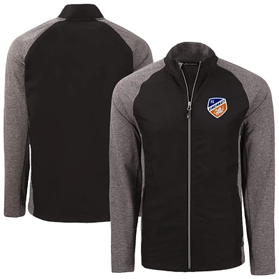Men's Cutter & Buck Heather Black FC Cincinnati Adapt Eco Knit Hybrid Recycled Raglan Full-Zip Jacket