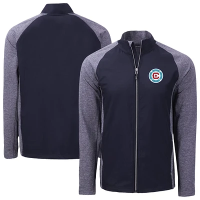 Men's Cutter & Buck Navy Chicago Fire Adapt Eco Knit Hybrid Recycled Raglan Full-Zip Jacket