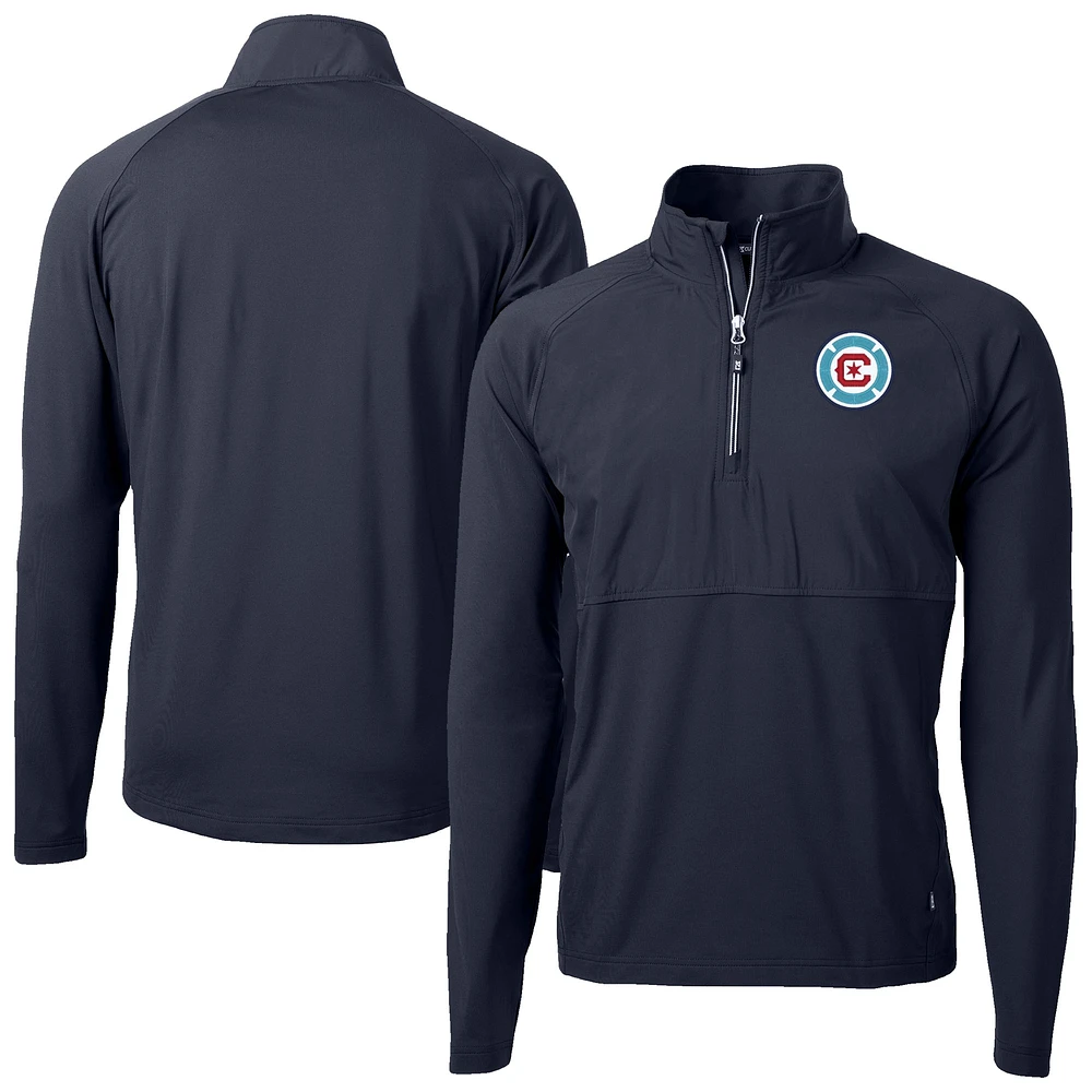 Men's Cutter & Buck Navy Chicago Fire Adapt Eco Knit Hybrid Recycled Raglan Quarter-Zip Top