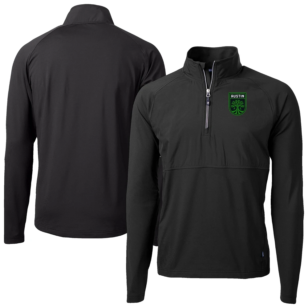 Men's Cutter & Buck Black Austin FC Adapt Eco Knit Hybrid Recycled Raglan Quarter-Zip Top