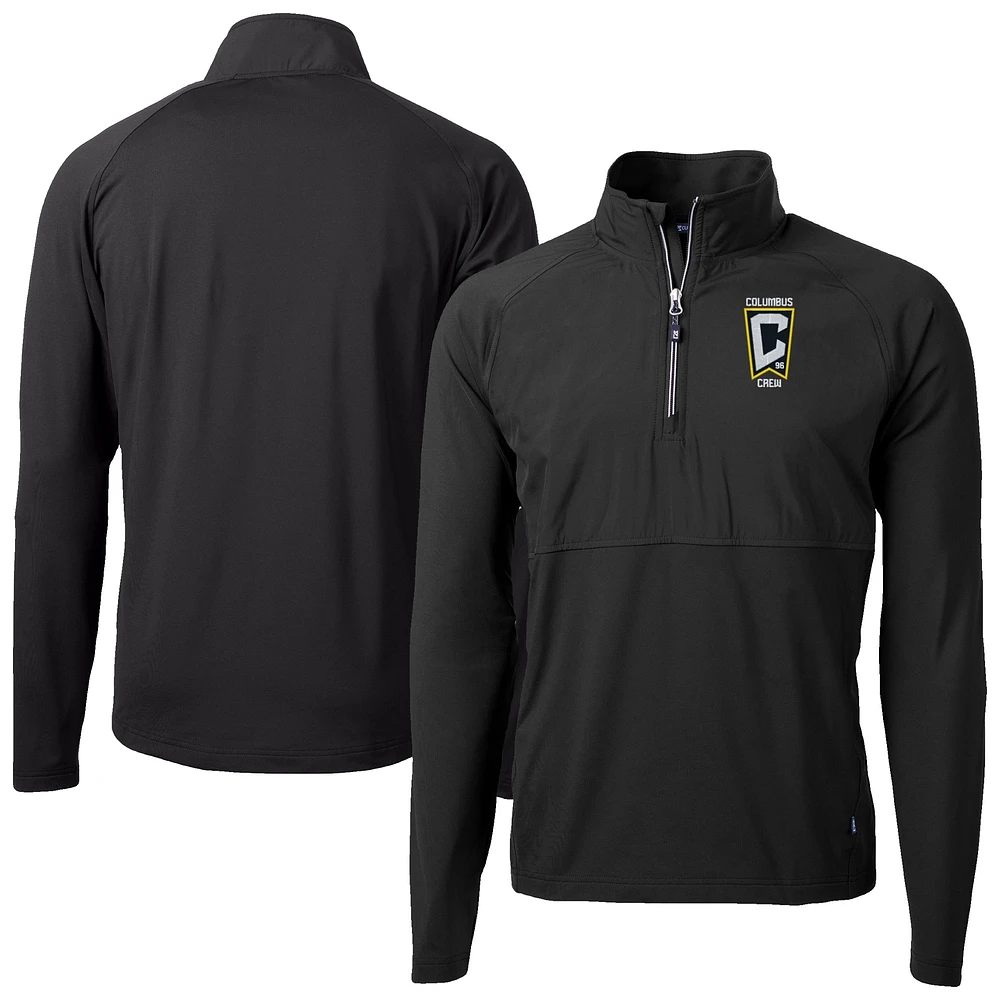 Men's Cutter & Buck Black Columbus Crew Adapt Eco Knit Hybrid Recycled Raglan Quarter-Zip Top