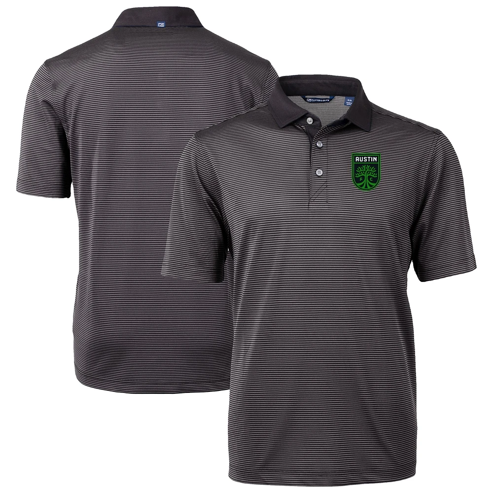 Men's Cutter & Buck Black Austin FC Virtue Eco Pique Micro Stripe Recycled Polo