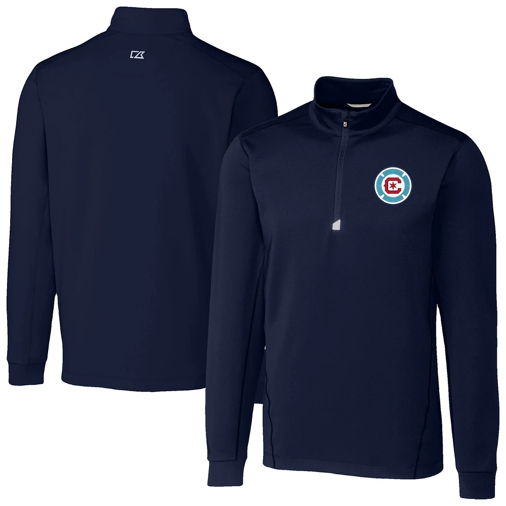 Men's Cutter & Buck Navy Chicago Fire Traverse Stretch Eco Quarter-Zip Top