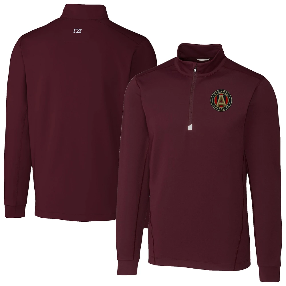 Men's Cutter & Buck Maroon Atlanta United FC Traverse Stretch Eco Quarter-Zip Pullover Top