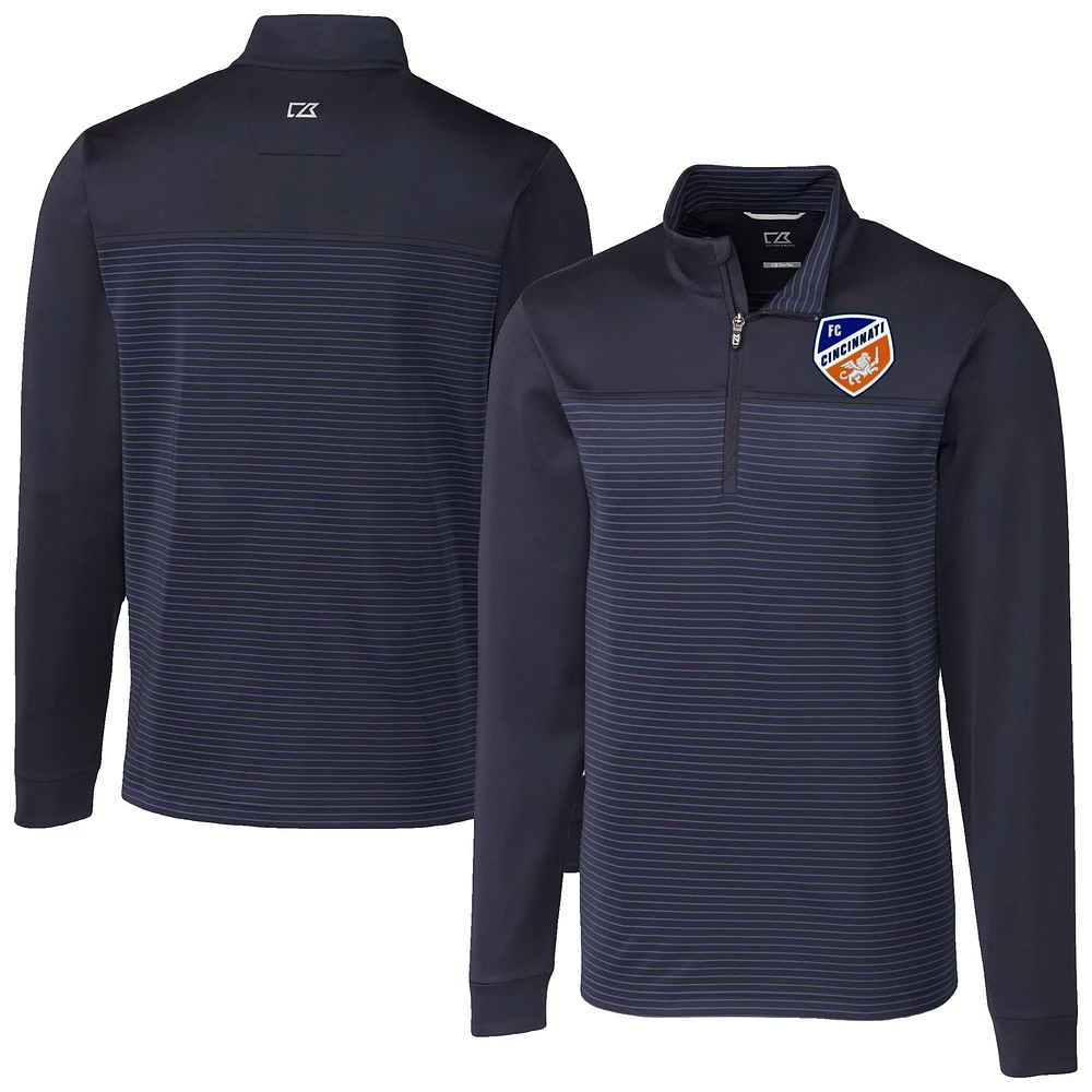 Men's Cutter & Buck Navy FC Cincinnati Traverse Stretch Eco Stripe Quarter-Zip Pullover Top