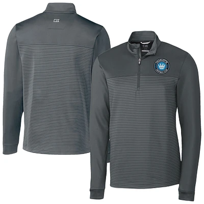 Men's Cutter & Buck Gray Charlotte FC Traverse Stretch Eco Stripe Quarter-Zip Top