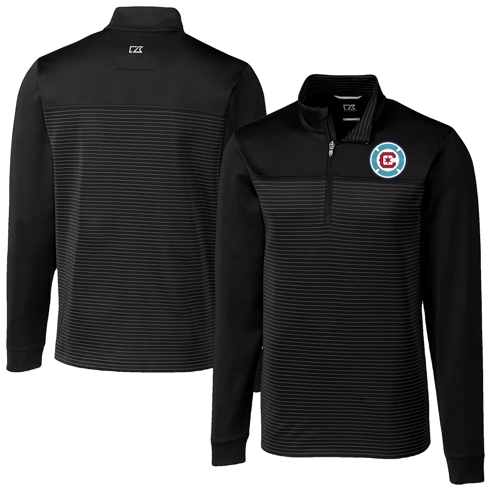 Men's Cutter & Buck Black Chicago Fire Traverse Stretch Eco Stripe Quarter-Zip Top