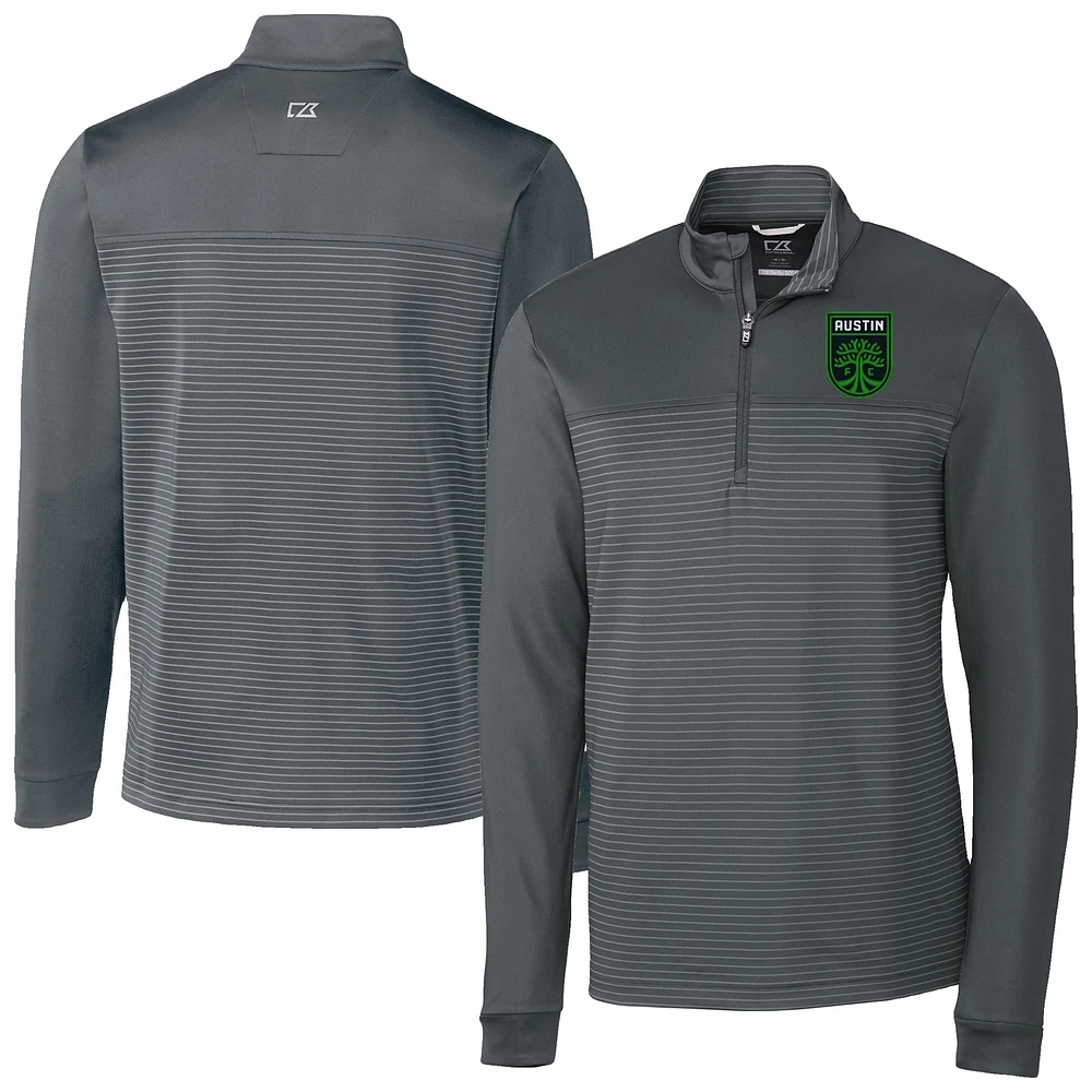 Men's Cutter & Buck Austin FC Traverse Stretch Eco Stripe Quarter-Zip Pullover Top