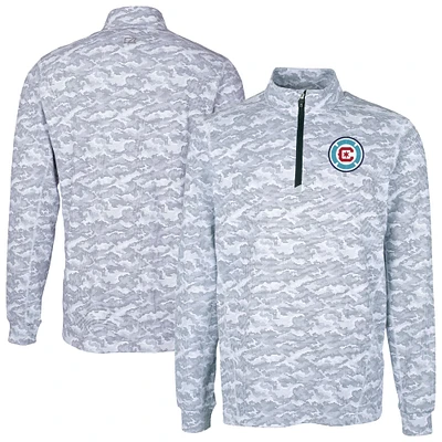 Men's Cutter & Buck Charcoal Chicago Fire Traverse Stretch Eco Camo Print Quarter-Zip Top