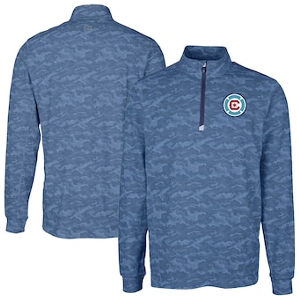 Men's Cutter & Buck Navy Chicago Fire Traverse Stretch Eco Camo Print Quarter-Zip Top