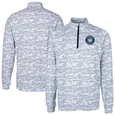 Men's Cutter & Buck Charcoal Charlotte FC Traverse Stretch Eco Camo Print Quarter-Zip Top