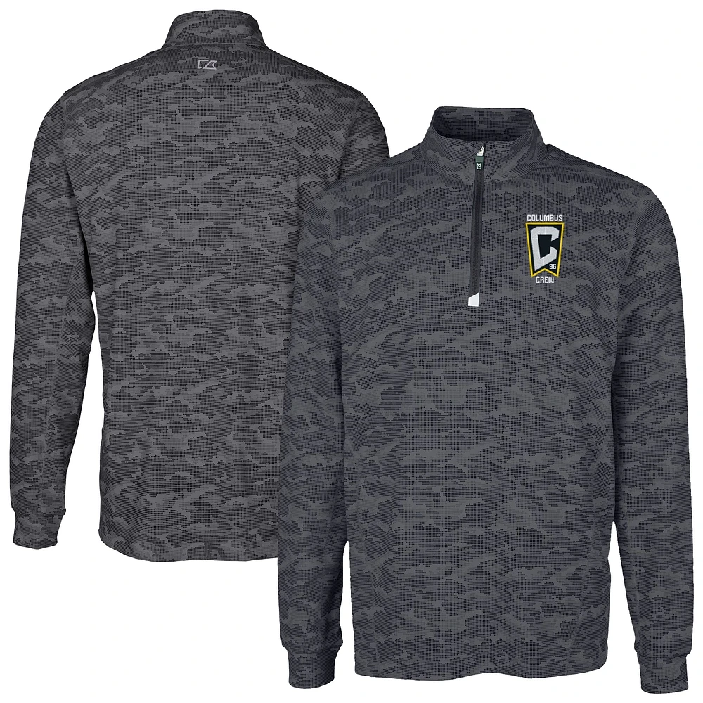Men's Cutter & Buck Black Columbus Crew Traverse Stretch Eco Camo Print Quarter-Zip Top