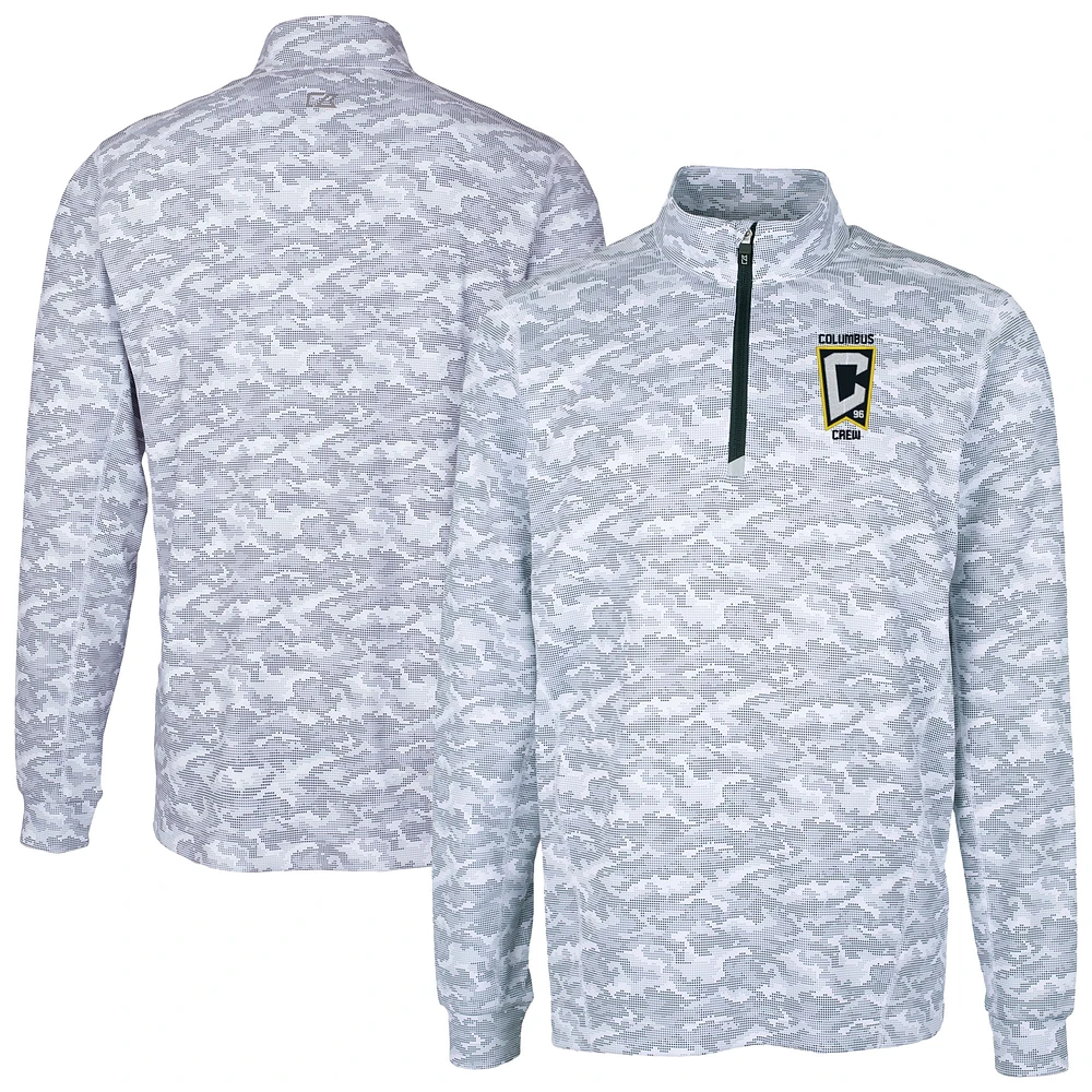 Men's Cutter & Buck Charcoal Columbus Crew Traverse Stretch Eco Camo Print Quarter-Zip Top