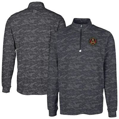 Men's Cutter & Buck Black Atlanta United FC Traverse Stretch Eco Camo Print Quarter-Zip Top