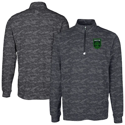 Men's Cutter & Buck Black Austin FC Traverse Stretch Eco Camo Print Quarter-Zip Top