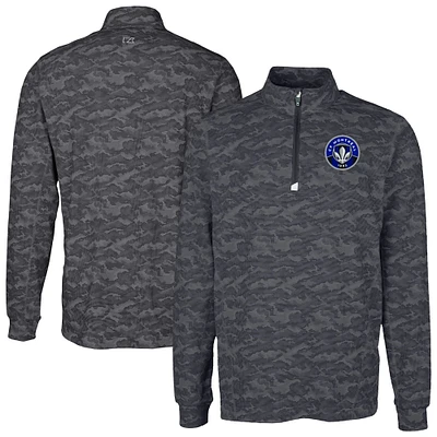 Men's Cutter & Buck Black CF Montreal Traverse Stretch Eco Camo Print Quarter-Zip Top