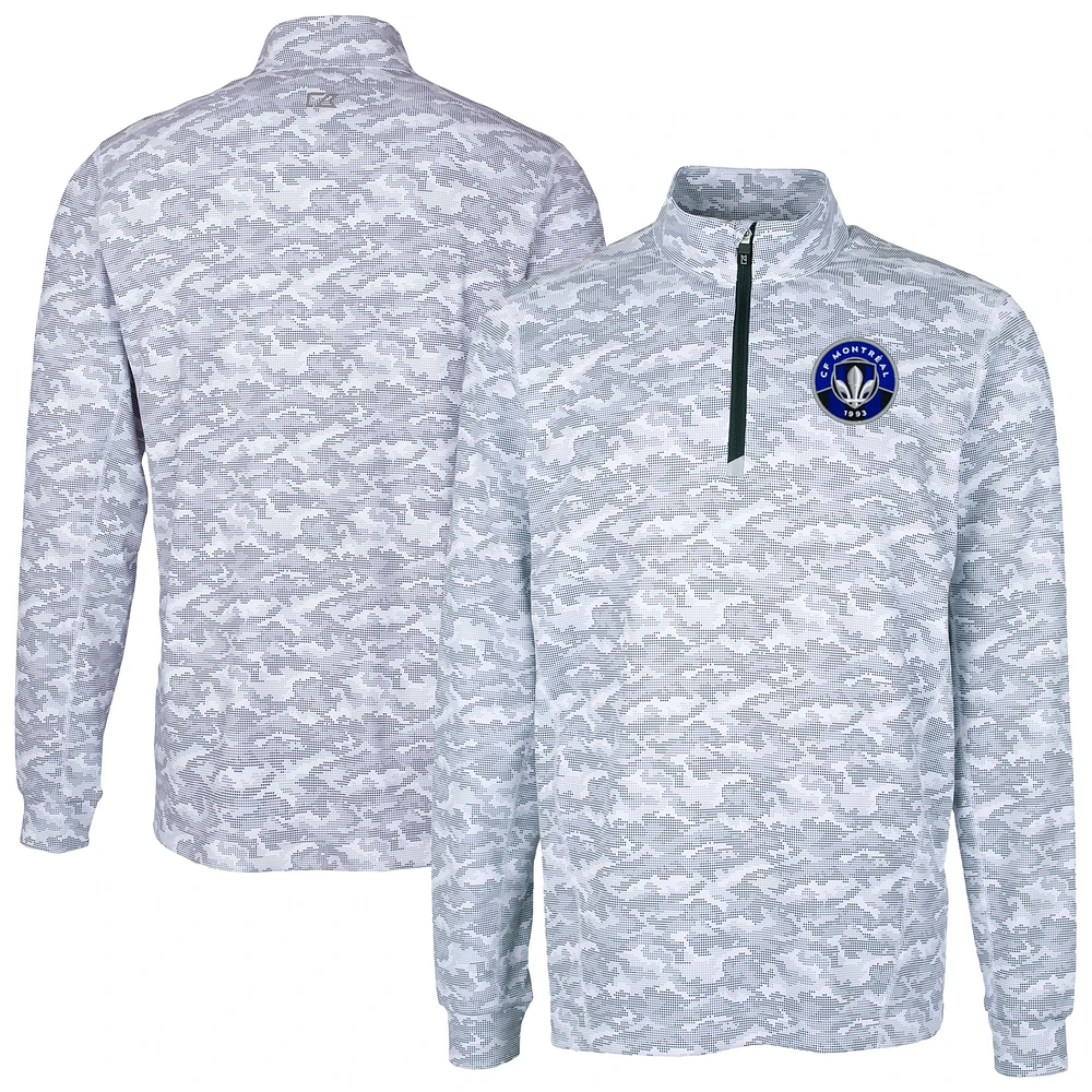 Men's Cutter & Buck Charcoal CF Montreal Traverse Stretch Eco Camo Print Quarter-Zip Top