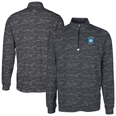 Men's Cutter & Buck Black Charlotte FC Traverse Stretch Eco Camo Print Quarter-Zip Top