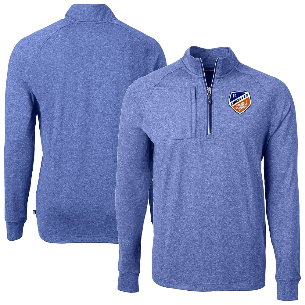 Men's Cutter & Buck Heather FC Cincinnati Adapt Eco Knit Raglan Quarter-Zip Pullover Top