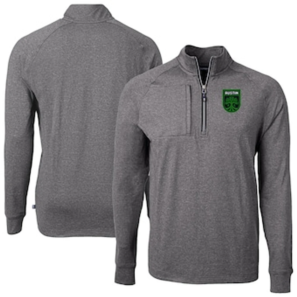 Men's Cutter & Buck Heather Black Austin FC Adapt Eco Knit Raglan Quarter-Zip Pullover Top