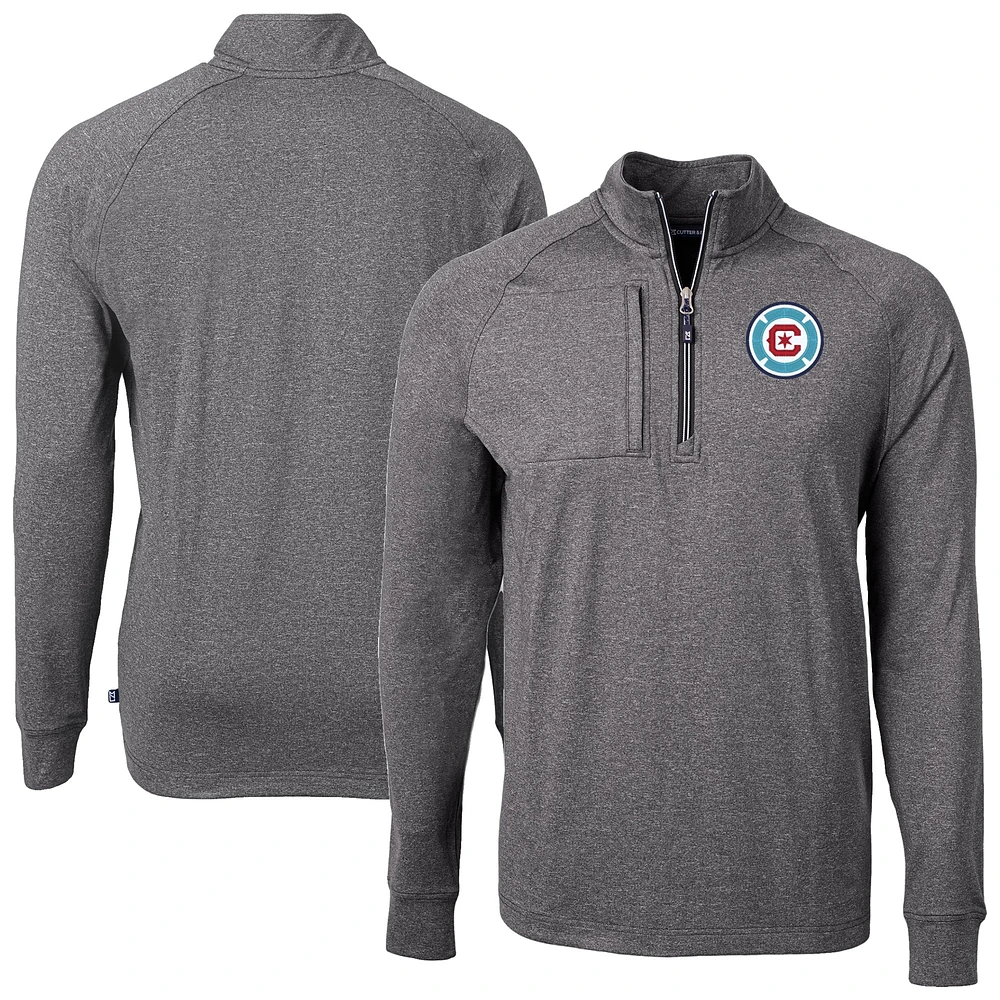 Men's Cutter & Buck Heather Black Chicago Fire Adapt Eco Knit Heather Raglan Quarter-Zip Top