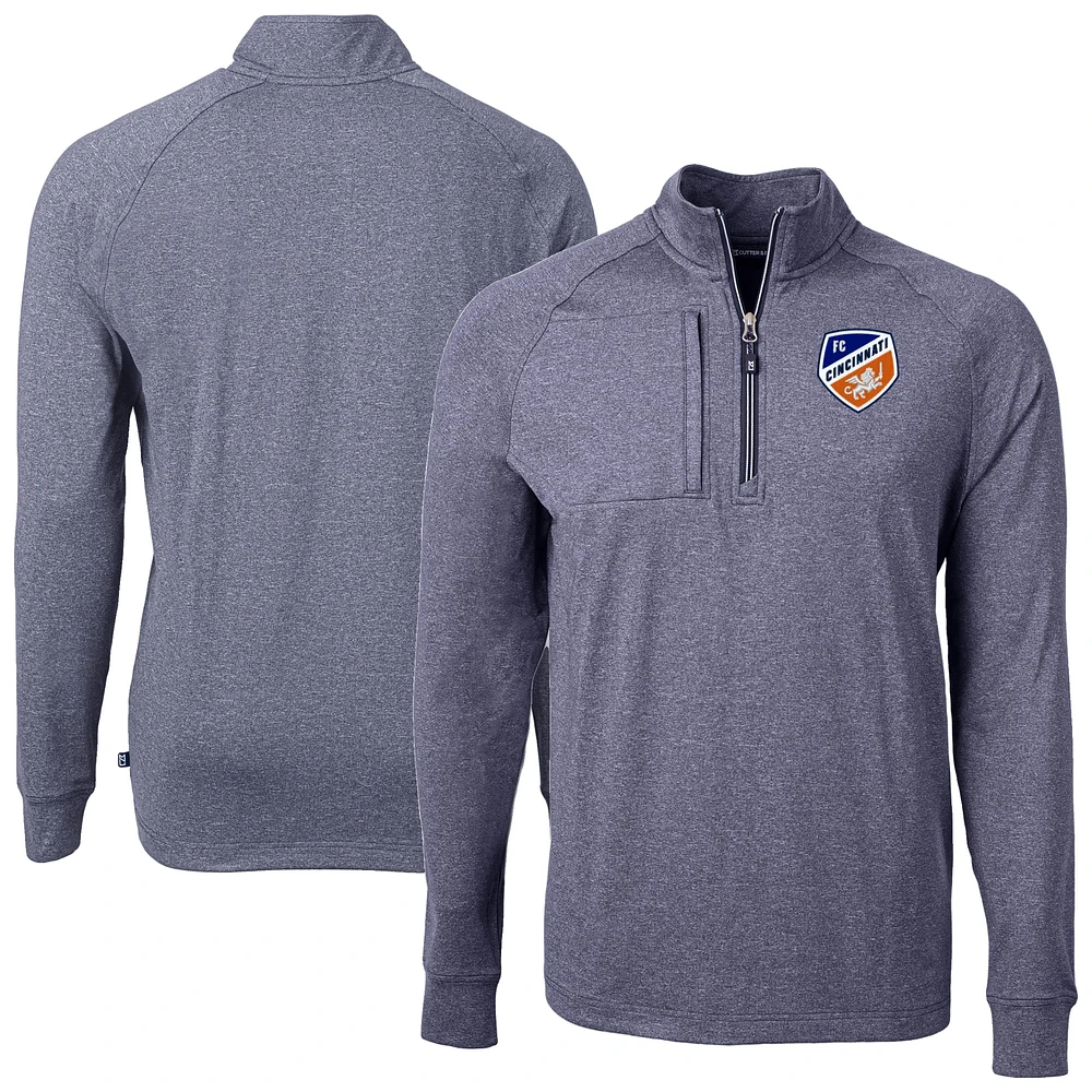 Men's Cutter & Buck Heather Navy FC Cincinnati Adapt Eco Knit Raglan Quarter-Zip Pullover Top