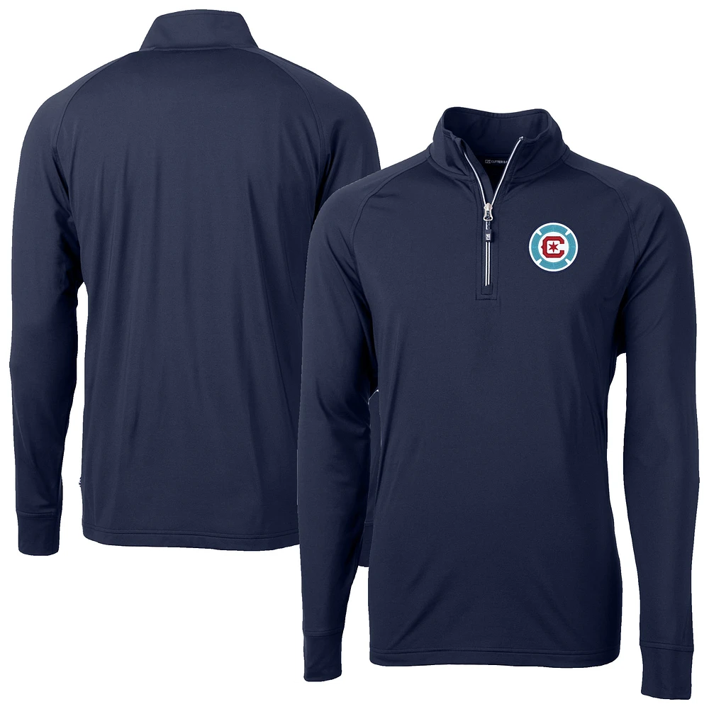 Men's Cutter & Buck Navy Chicago Fire Adapt Eco Knit Stretch Recycled Raglan Quarter-Zip Pullover Top