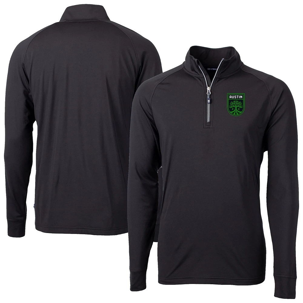 Men's Cutter & Buck Black Austin FC Adapt Eco Knit Stretch Recycled Raglan Quarter-Zip Pullover Top