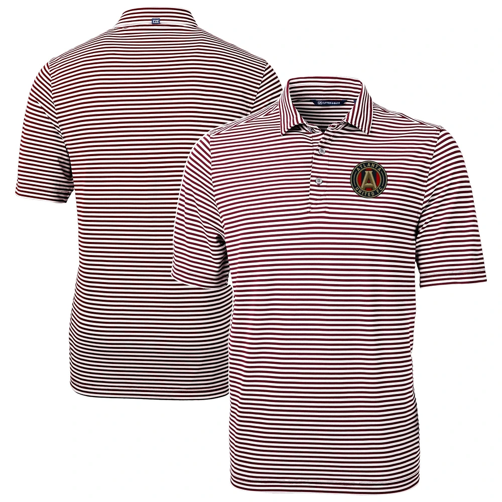 Men's Cutter & Buck Maroon Atlanta United FC Virtue Eco Pique Stripe Recycled DryTec Polo