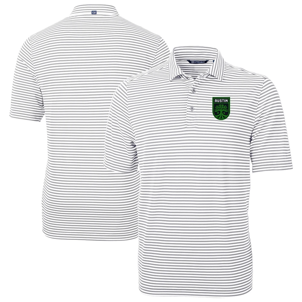 Men's Cutter & Buck Gray Austin FC Virtue Eco Pique Stripe Recycled DryTec Polo