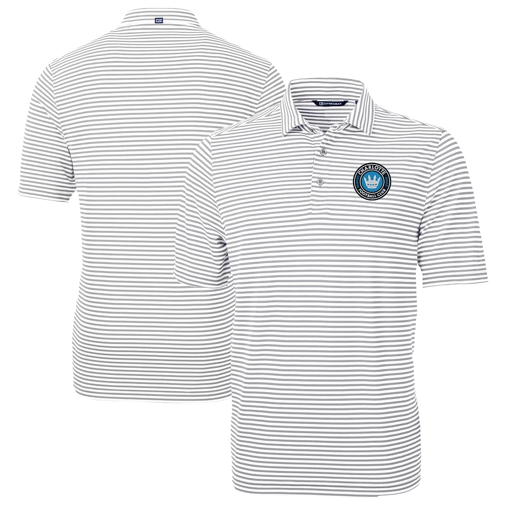 Men's Cutter & Buck Gray Charlotte FC Virtue Eco Pique Stripe Recycled Polo