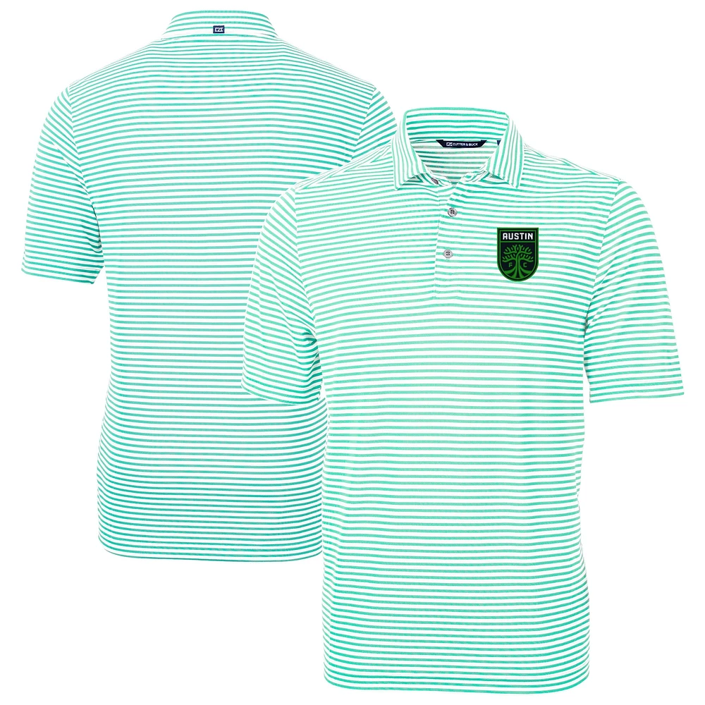 Men's Cutter & Buck Mint Austin FC Virtue Eco Pique Stripe Recycled DryTec Polo
