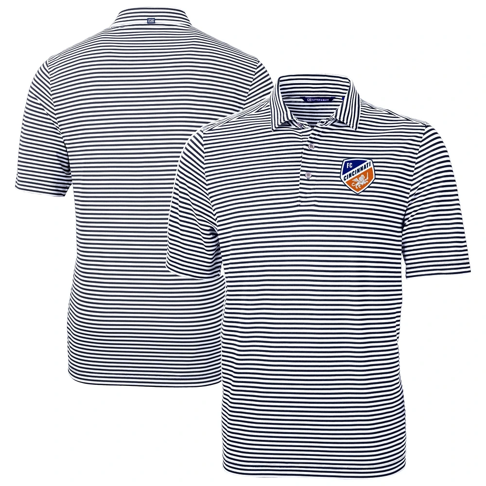 Men's Cutter & Buck Navy FC Cincinnati Virtue Eco Pique Stripe Recycled DryTec Polo