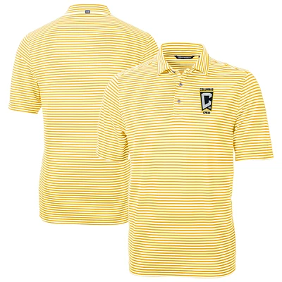 Men's Cutter & Buck Gold Columbus Crew Virtue Eco Pique Stripe Recycled DryTec Polo