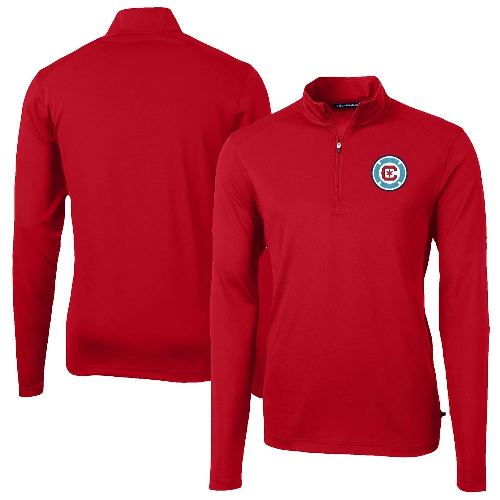 Men's Cutter & Buck Red Chicago Fire Virtue Eco Pique Recycled Quarter-Zip Pullover Top