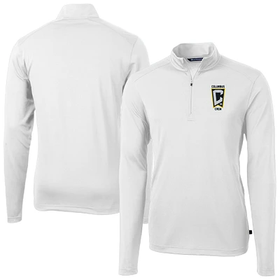 Men's Cutter & Buck White Columbus Crew Virtue Eco Pique Recycled Quarter-Zip Pullover Top