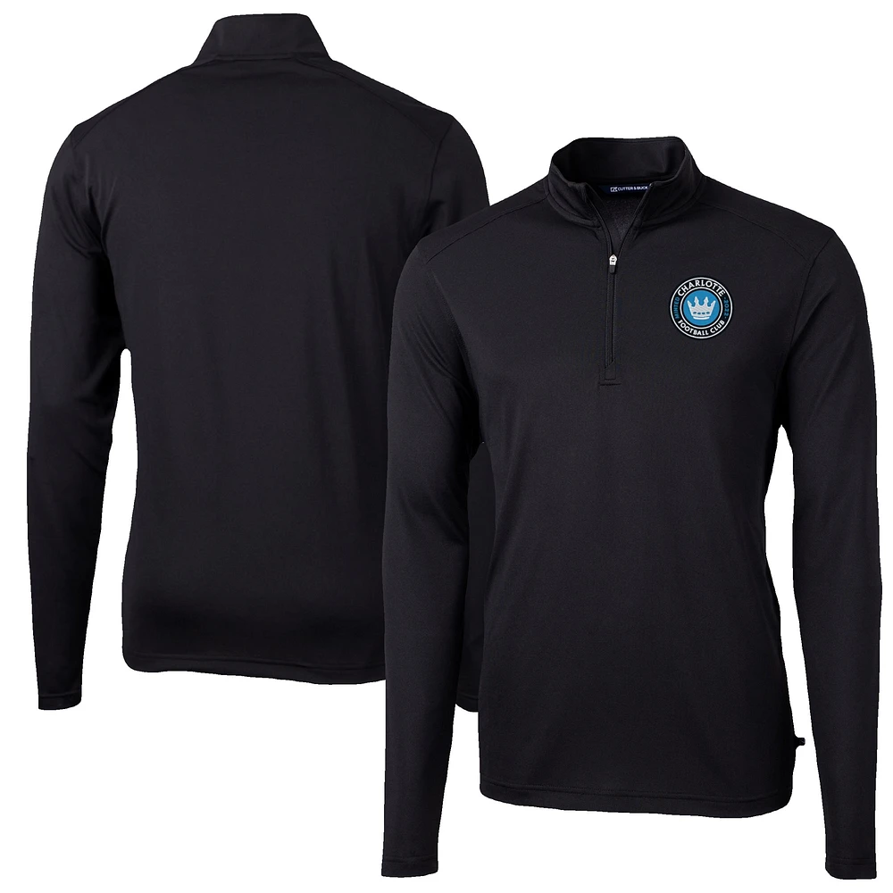 Men's Cutter & Buck Black Charlotte FC Virtue Eco Pique Recycled Quarter-Zip Pullover Top