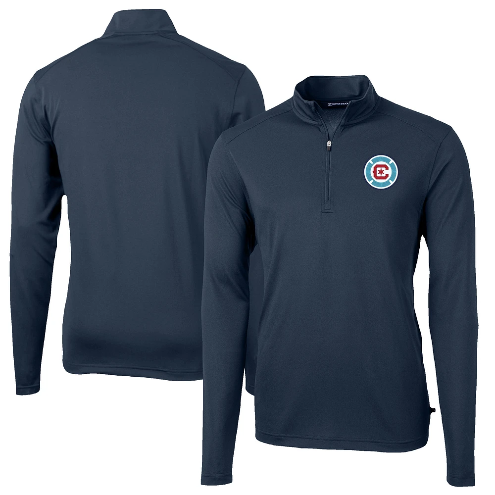 Men's Cutter & Buck Navy Chicago Fire Virtue Eco Pique Recycled Quarter-Zip Pullover Top