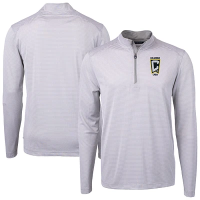 Men's Cutter & Buck Gray Columbus Crew Virtue Eco Pique Micro Stripe Recycled Quarter-Zip Pullover Top