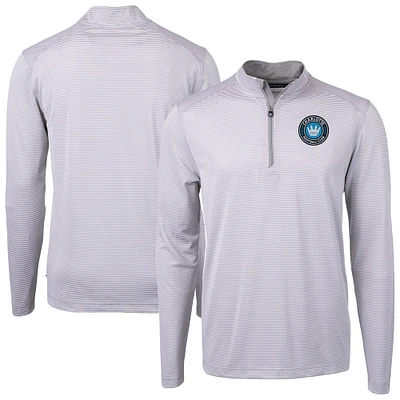 Men's Cutter & Buck Charlotte FC Virtue Eco Pique Micro Stripe Recycled Quarter-Zip Pullover Top