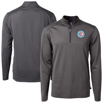 Men's Cutter & Buck Chicago Fire Virtue Eco Pique Micro Stripe Recycled Quarter-Zip Pullover Top