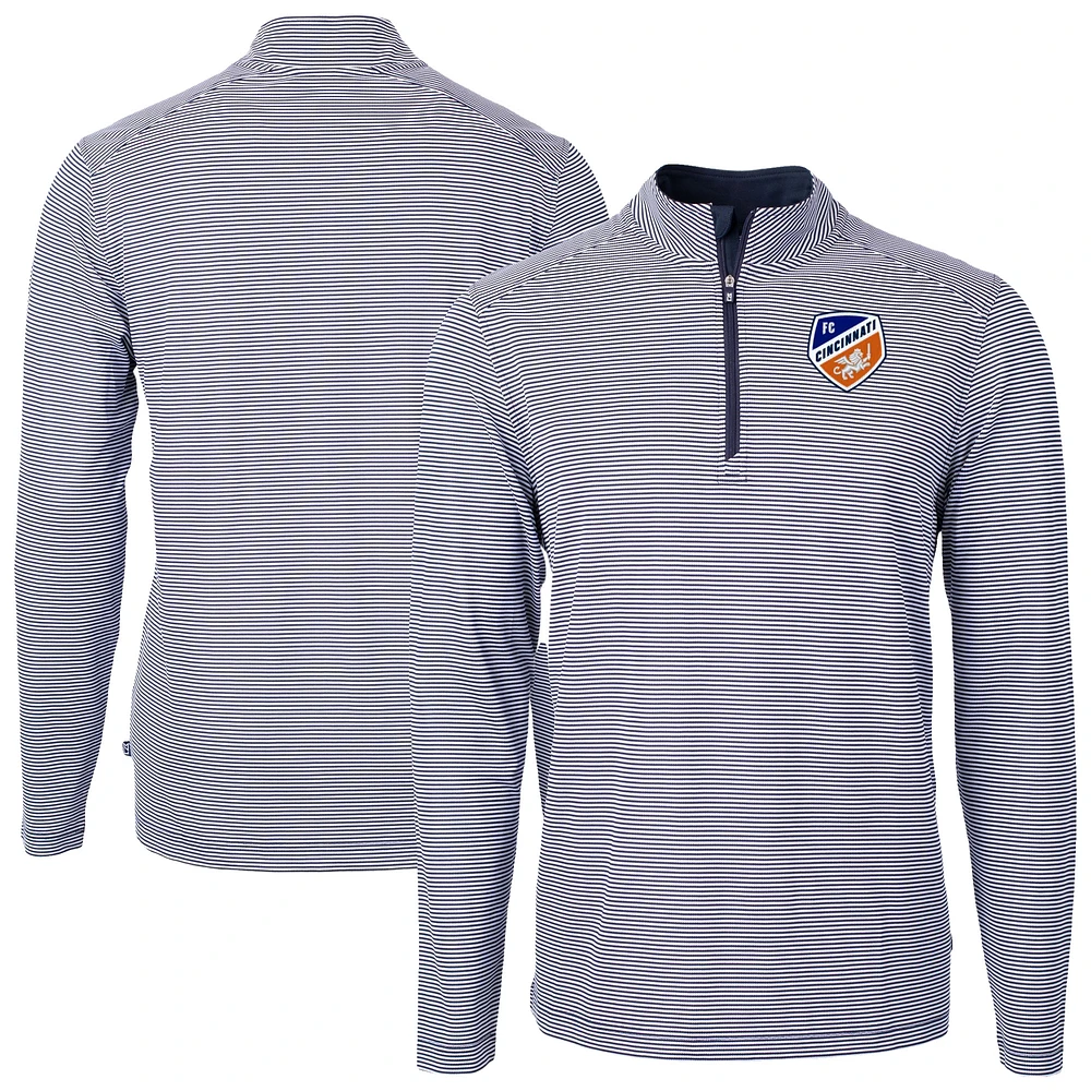 Men's Cutter & Buck Navy FC Cincinnati Virtue Eco Pique Micro Stripe Recycled Quarter-Zip Pullover Top