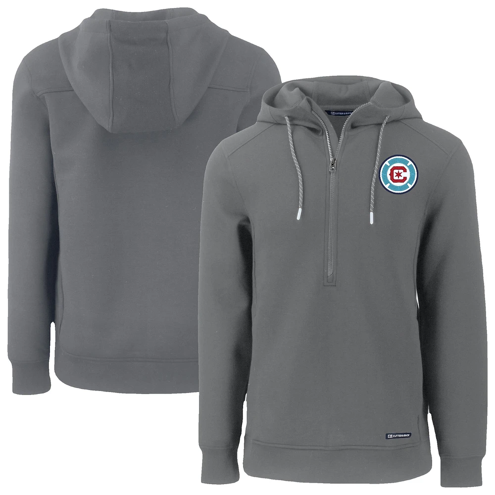 Men's Cutter & Buck Gray Chicago Fire Roam Eco Half-Zip Recycled Pullover Hoodie