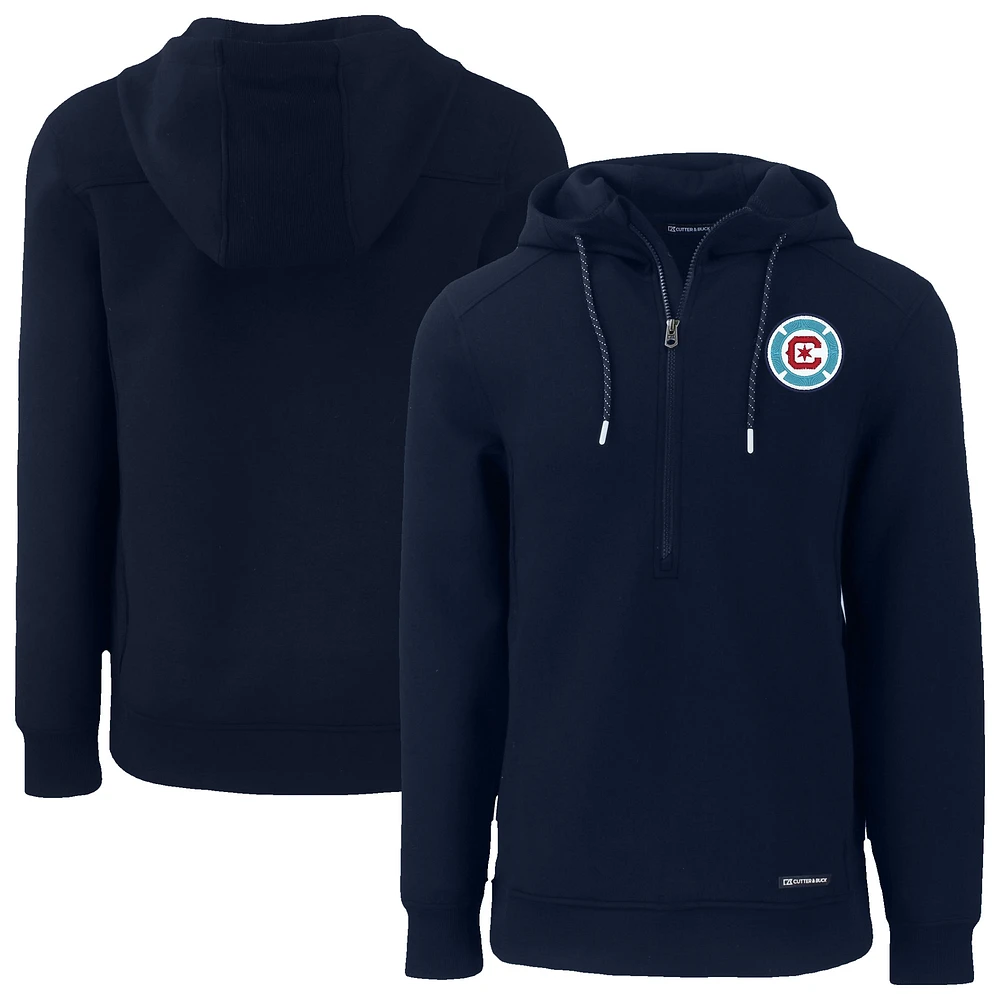 Men's Cutter & Buck Navy Chicago Fire Roam Eco Half-Zip Recycled Pullover Hoodie
