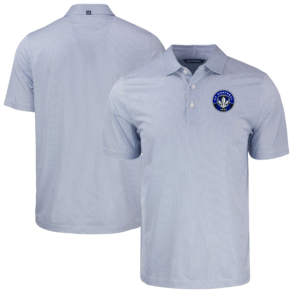 Men's Cutter & Buck White/Blue CF Montreal Pike Eco Symmetry Print Stretch Recycled Polo