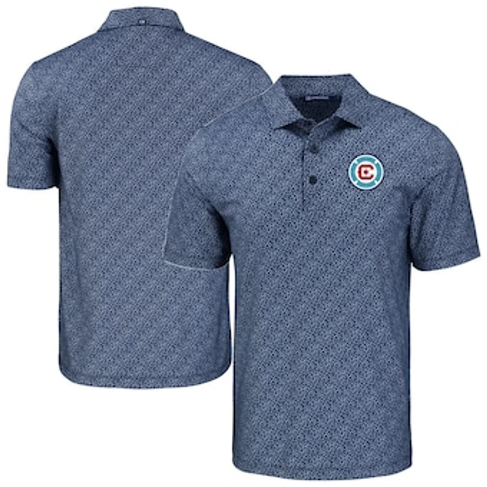 Men's Cutter & Buck Navy Chicago Fire Pike Eco Pebble Print Stretch Recycled Polo